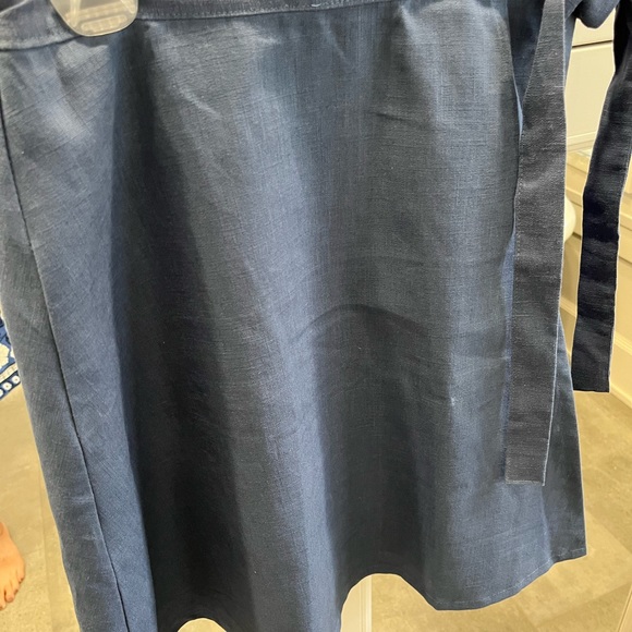 (S) Linen Wrap Skirt, Knee Length Circle Skirt - Picture 3 of 12